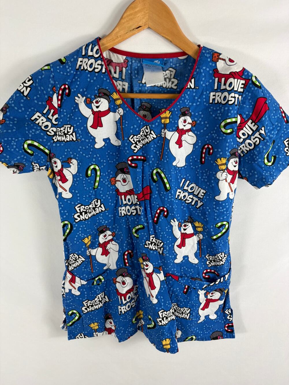 Frosty the Snowman Short Sleeve Scrub Top Size XS